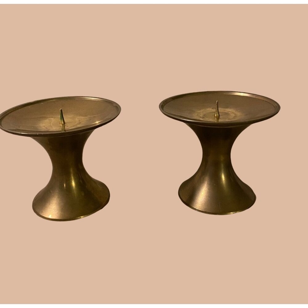 Pair of Vintage Brass Candle Holders 4 Inch Made in India Mid Century Modern